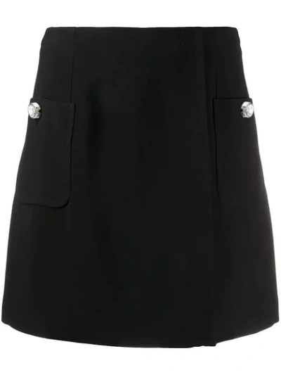 N°21 Crystal-button Crepe Mini Skirt In Black