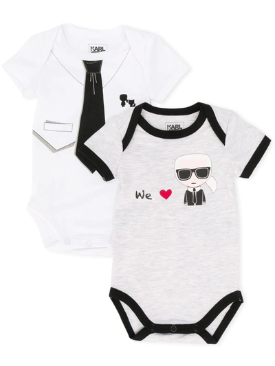 Karl Lagerfeld Printed Set Of Two Babygrow In White