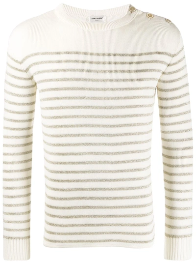 Saint Laurent Striped Cotton And Wool Sweater In Beige