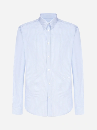 Givenchy Camicia In Cotone A Righe Con Logo In White Light Blue