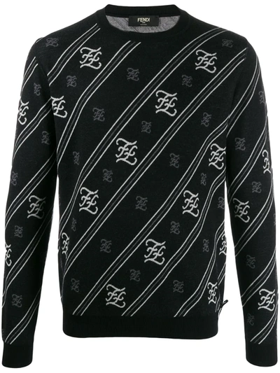 Fendi Ff-karligraphy Wool Sweater In Black