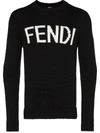 Fendi Logo-intarsia Virgin Wool Sweater In Black