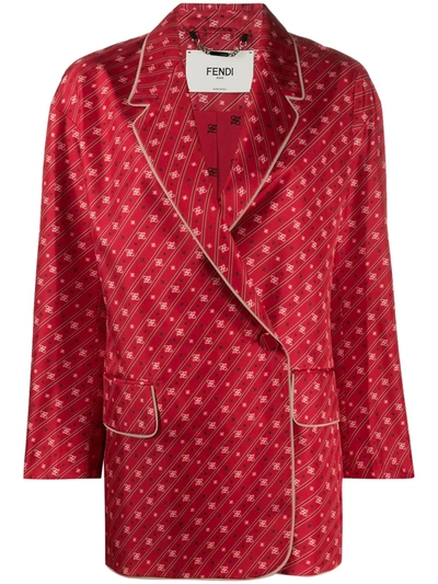 Fendi Karligraphy Logo Striped Silk Blazer In Red