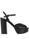 Dolce & Gabbana Platform Sandals Bianca Calfskin Logo Black