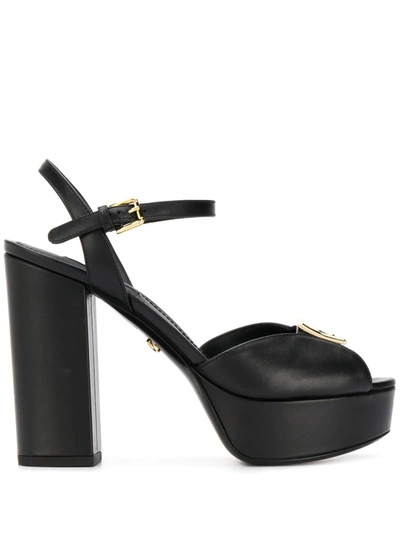 Dolce & Gabbana Platform Sandals Bianca Calfskin Logo Black