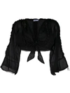 Charo Ruiz Cropped Tie-waist Poplin Top In Black