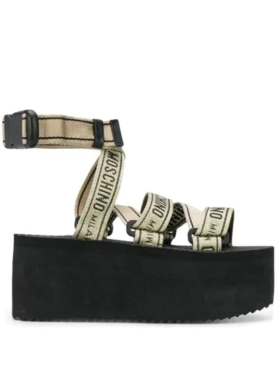 Moschino Women's Logo Tape Strap Platform Sandals In Gold