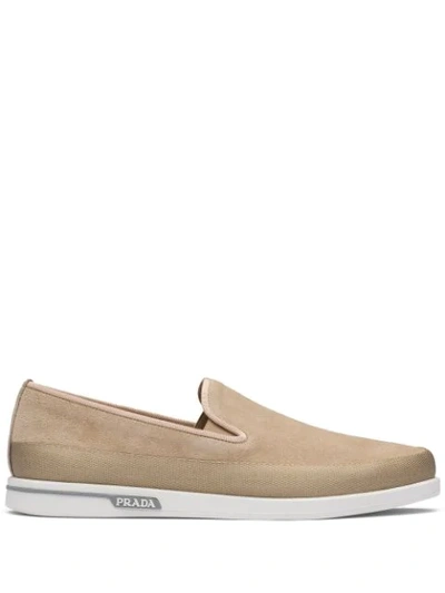 Prada Logo Slip-on Sneakers In Beige