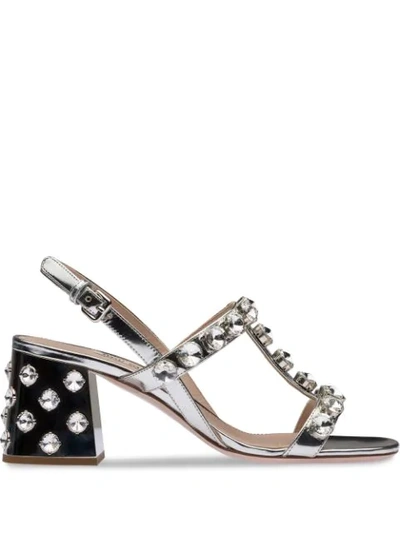 Miu Miu Crystal-embellished Sandals In Silver