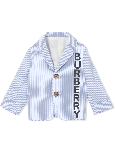 Burberry White And Light Blue Jacket For Baby Boy With Logo In White / Blue