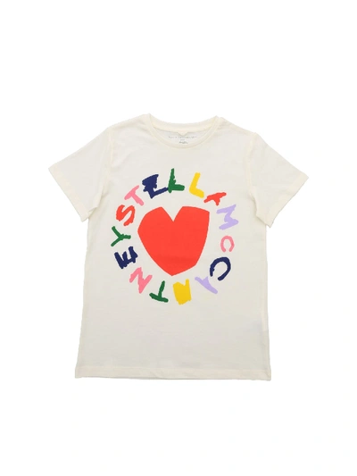Stella Mccartney Kids' Ivory Girl T-shirt With Colourful Logo In Cream