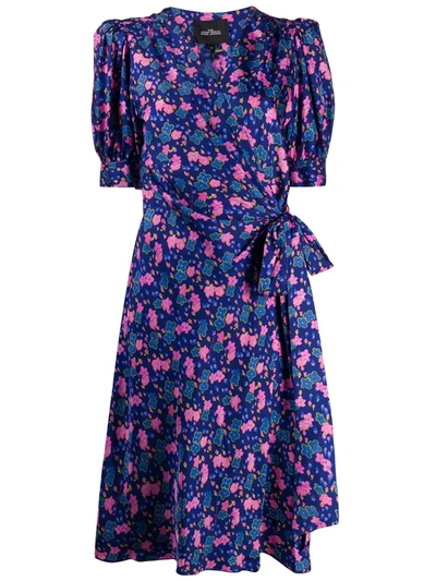 Marc Jacobs Gathered Floral-print Silk-twill Dress In Blue