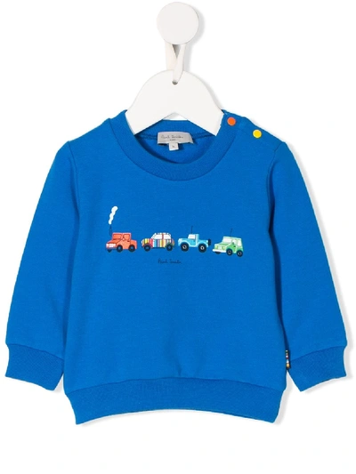 Paul Smith Junior Azure Babyboy Sweatshirt With Colourful Cars In Light Blue