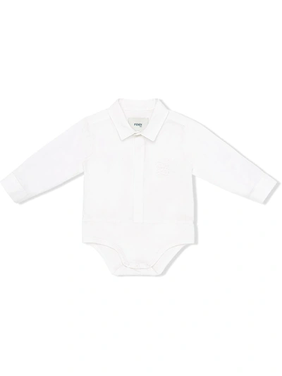 Fendi White Shirt With Double Ff For Babyboy In Gesso