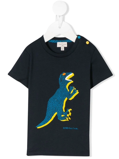 Paul Smith Junior Blue T-shirt With Colourful Dinosaur For Baby Boy