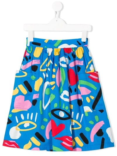 Stella Mccartney Kids' Azure Skirt With Colorful Prints For Girl In Light Blue