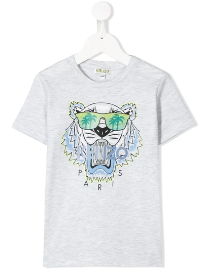 Kenzo Kids' Grey Boy T-shirt With Colourful Tiger In Grey