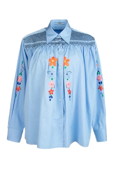 Prada Floral Embroidered Shirt In Light Blue