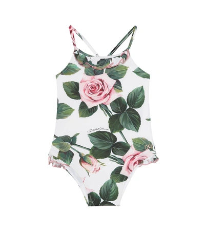 Dolce & Gabbana White Babygirl Swimsuit With Pink Roses