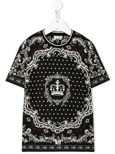 Dolce & Gabbana Kids' Black T-shirt For Boy With Prints And Crown