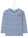 Comme Des Garçons Play Kids' Striped Jersey T-shirt W/ Logo Patch In Blue