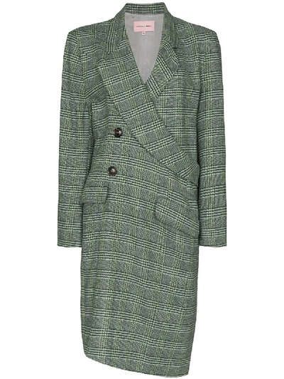 Natasha Zinko Check Wrap Double-breasted Coat In Green