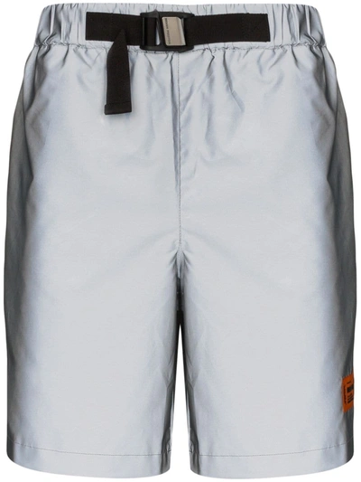 Heron Preston Reflective Belted Logo Shorts In Grey