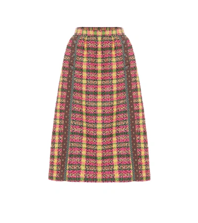 Gucci Check Tweed Skirt With Silk Trims In Yellow