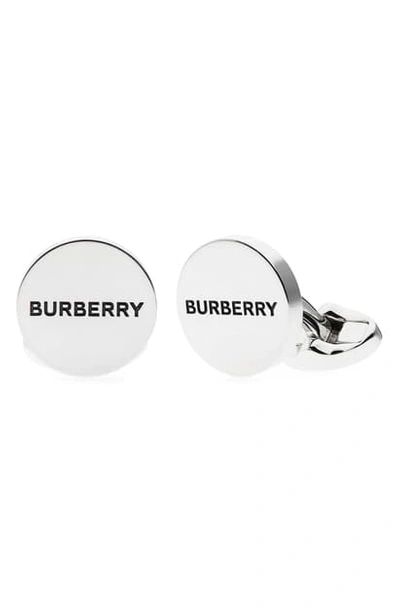 Burberry Logo Engraved Cufflinks In Silver