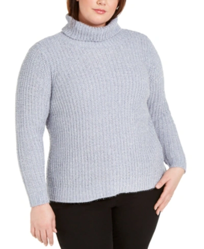 Belldini Plus Size Metallic-knit Sweater In Blue/silver