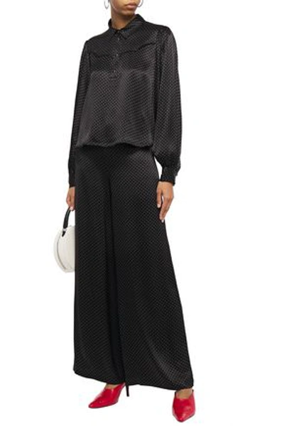 Ganni Cameron Polka-dot Satin Wide-leg Pants In Black