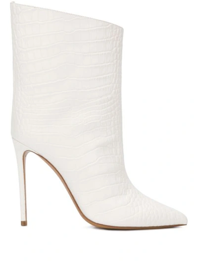 Alexandre Vauthier 110mm Croc Embossed Leather Ankle Boots In White