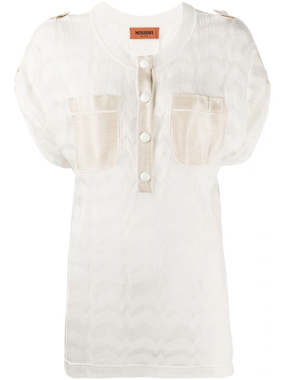 Missoni Button Down Patch Pocket Top In Neutrals