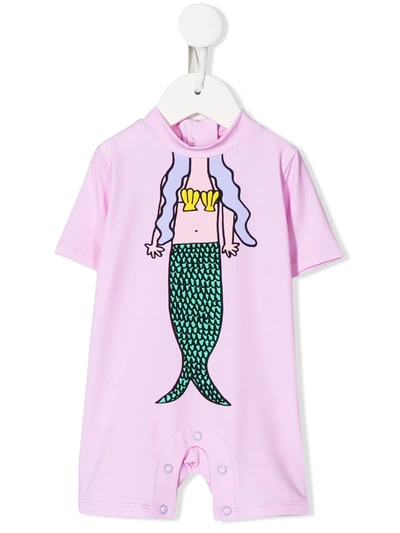 Stella Mccartney Babies' Mermaid-print Short-sleeved Swimsuit In Pink
