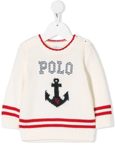 Ralph Lauren Babies' Knitted Anchor Motif Jumper In Neutrals