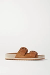 Vince Glyn Leather And Suede Slides In Tan