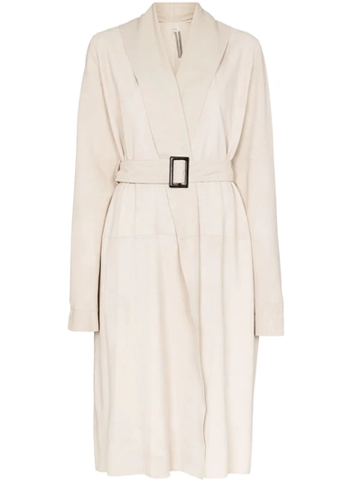 Rick Owens Belted Crepe De Chine Trench Coat In White