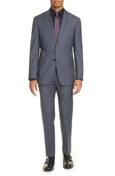 Emporio Armani G Line Trim Fit Windowpane Wool Suit In Grey