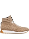 Fendi Men's Ff Logo Leather High-top Sneakers In Beige