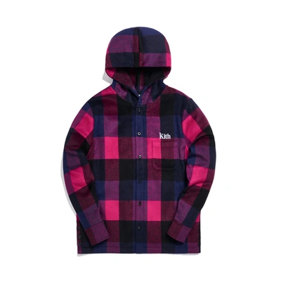 Pre-owned Kith  Plaid Wool Ginza Hooded Shirt Pink