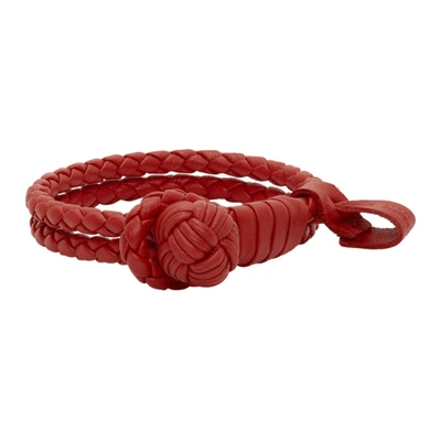 Bottega Veneta Red Intrecciato Slim Double Bracelet In 8855 Red