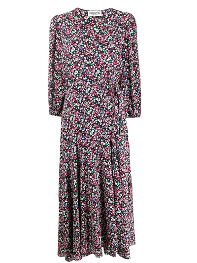 Essentiel Antwerp Black Floral Print Wrap Maxi Dress