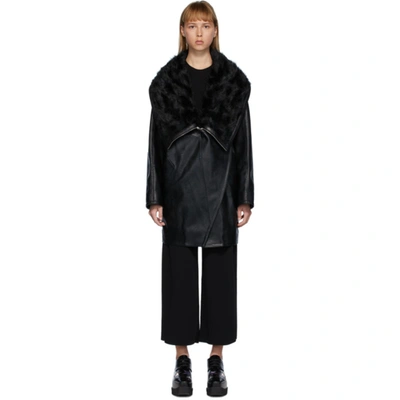 Stella Mccartney Oversized Vegetarian Leather And Faux Fur Jacket In Black