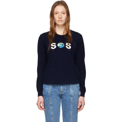 Stella Mccartney Sos Embroidered Cashmere And Wool-blend Sweater In 4101 Ink