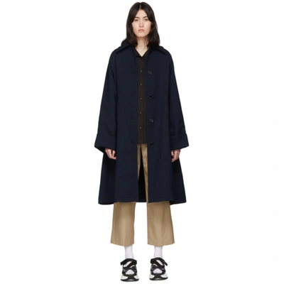 Mm6 Maison Margiela Navy Wool Trench Coat In 551 Blue Na