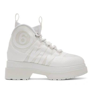 Mm6 Maison Margiela Lace Up Logo Sneakers In Bianco