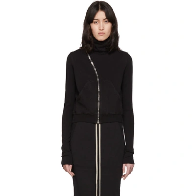 Rick Owens Drkshdw Black Mountain Asymmetric Zip-up Sweater In 09 Black