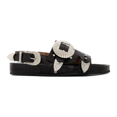 Toga Crocodile-effect Flat Sandals In Black