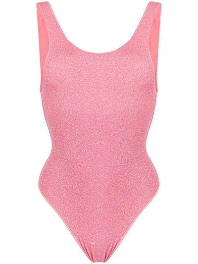 Oseree Glitter Embellished Open Back Swimsuit In Pink