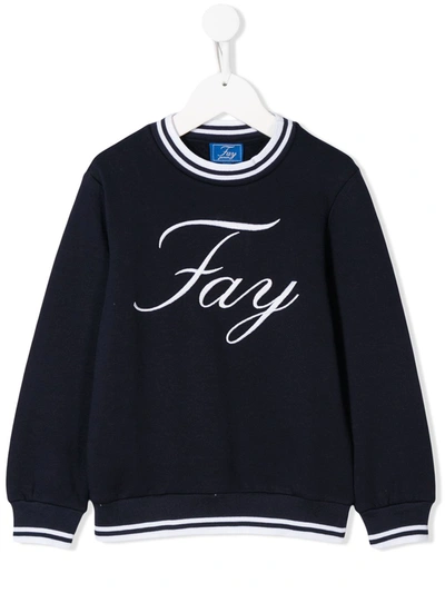 Fay Kids' Logo Print Striped Collar Sweatshirt In Blue